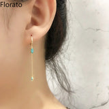 925 Silver Tassel Hoop Earrings Crystal Zircon Huggie Fine Jewelry