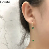 925 Silver Tassel Hoop Earrings Crystal Zircon Huggie Fine Jewelry