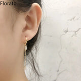 925 Silver Tassel Hoop Earrings Crystal Zircon Huggie Fine Jewelry
