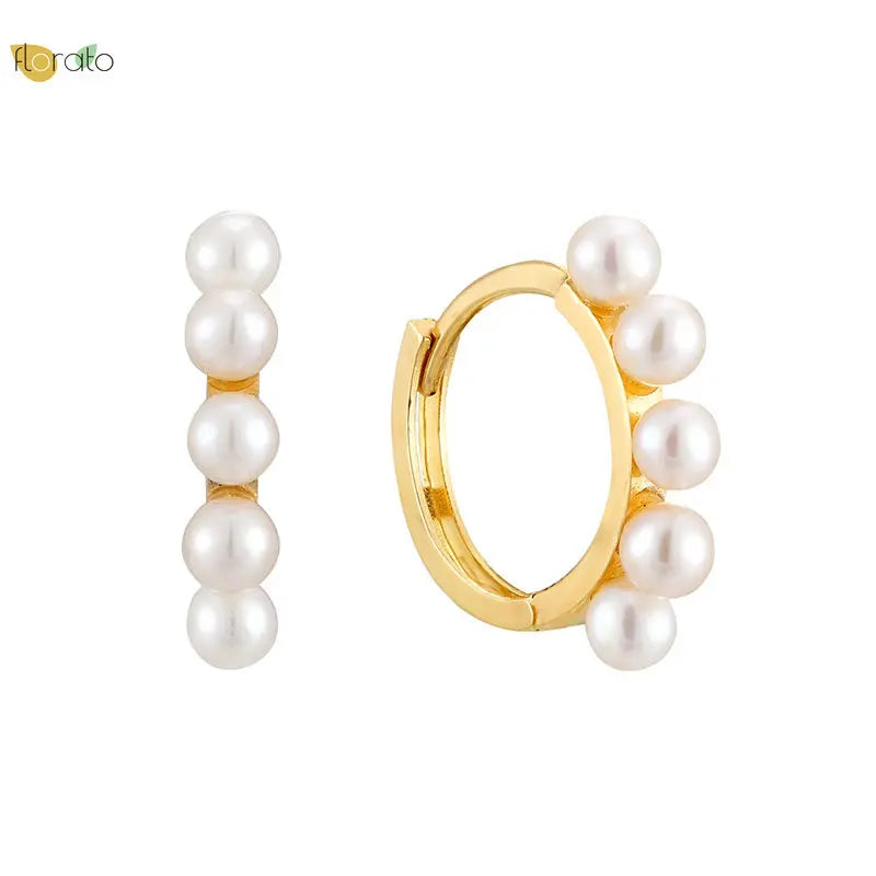 925 Silver Pearls Hoop Earrings for Women Piercing Jewelry
