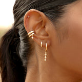 925 Silver Punk Hoop Earrings Star Zircon Jewelry