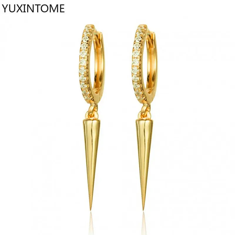 925 Silver Punk Rivet Dangle Earrings Crystal Hoop Jewelry Women