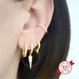 925 Silver Punk Rivet Dangle Earrings Crystal Hoop Jewelry Women