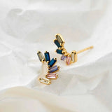 925 Silver Rainbow Water Drop Stud Earrings Zircon Women Jewelry