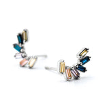 925 Silver Rainbow Water Drop Stud Earrings Zircon Women Jewelry
