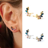 925 Silver Rainbow Water Drop Stud Earrings Zircon Women Jewelry