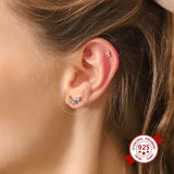 925 Silver Rainbow Water Drop Stud Earrings Zircon Women Jewelry