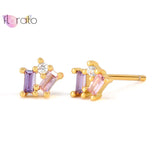925 Silver Purple Olive CZ Stud Earring Square Crystal Jewelry Wedding