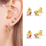 925 Silver Purple Olive CZ Stud Earring Square Crystal Jewelry Wedding