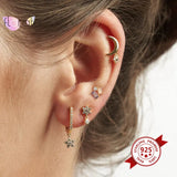 925 Silver Purple Olive CZ Stud Earring Square Crystal Jewelry Wedding