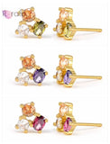 925 Silver Purple Olive CZ Stud Earring Square Crystal Jewelry Wedding