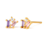 925 Silver Purple Olive CZ Stud Earring Square Crystal Jewelry Wedding