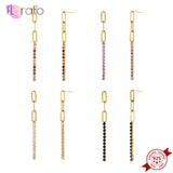 925 Silver Rainbow Crystal Drop Dangle Earrings Women