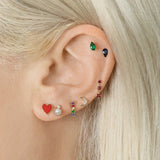 925 Silver Rainbow Crystal Stud Earrings Zircon Women Birthday