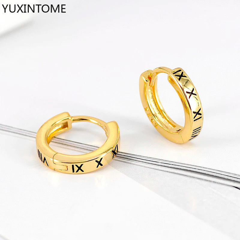 925 Silver Roman Numerals Enamel Cross Hoop Earrings