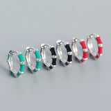 925 Silver Geometric Enamel CZ Earrings
