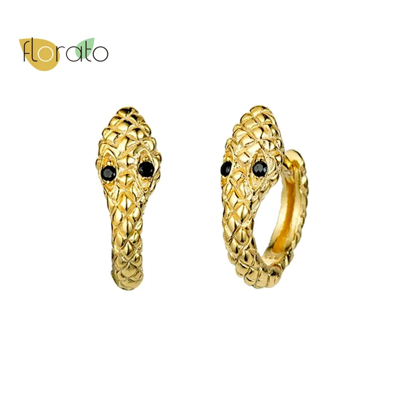 925 Silver Snake Hoop Earrings Black/Purple/Rose Red/Green CZ Animal Jewelry