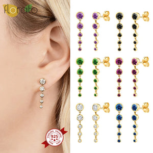 925 Silver Colorful Water Droplets Zircon Stud Earrings