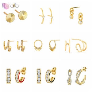 925 Sterling Silver CZ Zircon Ear Studs Geometric Earrings