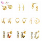 925 Sterling Silver CZ Zircon Ear Studs Geometric Earrings