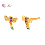 925 Silver Colorful Crystal Dragonfly Stud Earrings