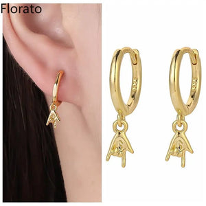 Sterling Silver Rock Hands Gesture CZ Drop Earring