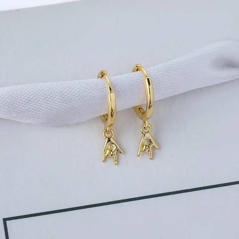 Sterling Silver Rock Hands Gesture CZ Drop Earring