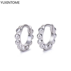 925 Silver Vintage Small Hoop Earring Geometric Round Silver Earrings
