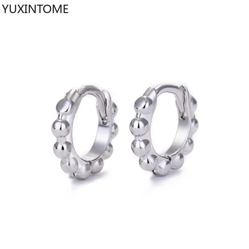 925 Silver Vintage Small Hoop Earring Geometric Round Silver Earrings