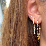 925 Silver Water Drop Zircon Chain Hoop Earrings