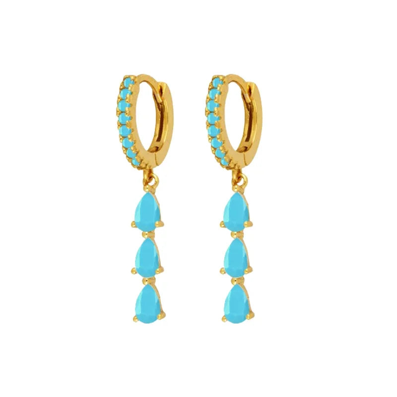925 Silver Water Drop Zircon Chain Hoop Earrings