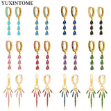 925 Silver Water Drop Zircon Chain Hoop Earrings