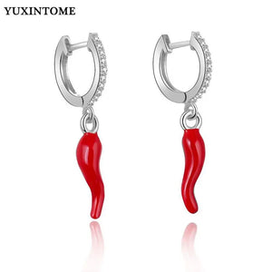 925 Silver Enamel Pepper Zircon Hoop Earrings