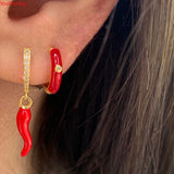 925 Silver Enamel Pepper Zircon Hoop Earrings