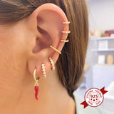 925 Silver Enamel Pepper Zircon Hoop Earrings