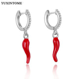925 Silver Enamel Pepper Zircon Hoop Earrings