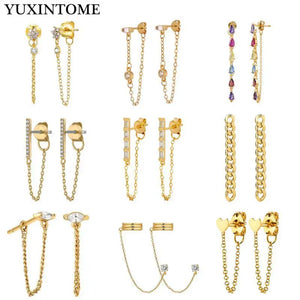 925 Silver Zircon Tassel Stud Earrings Party Huggie Jewelry