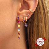 925 Silver Zircon Tassel Stud Earrings Party Huggie Jewelry