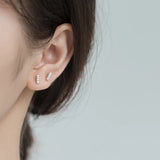 925 Silver Zirconia Small Stud Earrings Flat Bar Fine Jewelry