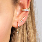925 Silver Zirconia Small Stud Earrings Flat Bar Fine Jewelry