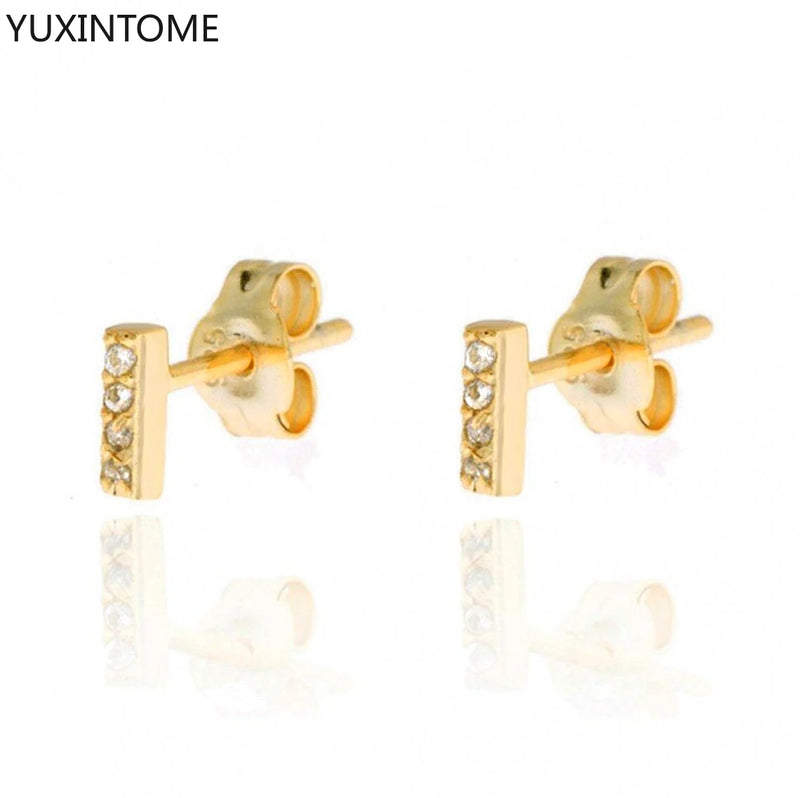 925 Silver Zirconia Small Stud Earrings Flat Bar Fine Jewelry