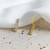 925 Silver Zirconia Small Stud Earrings Flat Bar Fine Jewelry