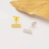 925 Silver Zirconia Small Stud Earrings Flat Bar Fine Jewelry