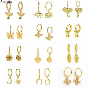 925 Silver Animal Elephant Butterfly Hoop Earrings