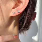 925 Silver Heart Tassel Earring Pave Crystal Stud Party Wedding Accessory
