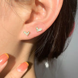 925 Silver Heart Tassel Earring Pave Crystal Stud Party Wedding Accessory