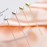 925 Silver Heart Tassel Earring Pave Crystal Stud Party Wedding Accessory