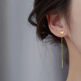 925 Silver Heart Tassel Earring Pave Crystal Stud Party Wedding Accessory