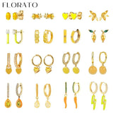 925 Silver Yellow Zircon Pendant Hoop Earrings Enamel Heart Wedding Jewelry
