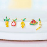 925 Silver Yellow Zircon Pendant Hoop Earrings Enamel Heart Wedding Jewelry
